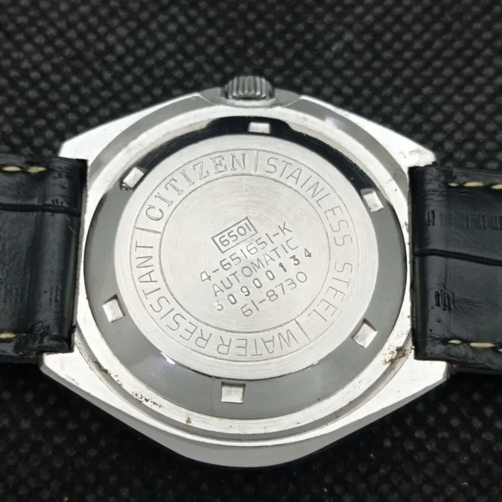Vintage 1972 Citizen Automatic Mens Silver Watch W/daydate & Black accents